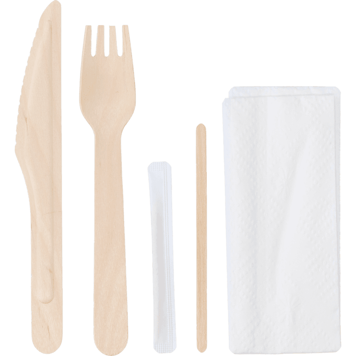 66072 Bestickset i Trä med servett – 5 delar -250fp - Bild 1